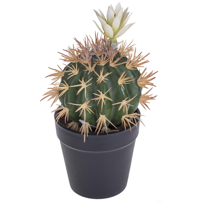 Cactus Con Fiori In Vaso. Altezza 19 Cm - Pezzi 4 - 9,5X19X9,5cm - Colore: Bianco - Bianchi Dino - Piante Artificiali