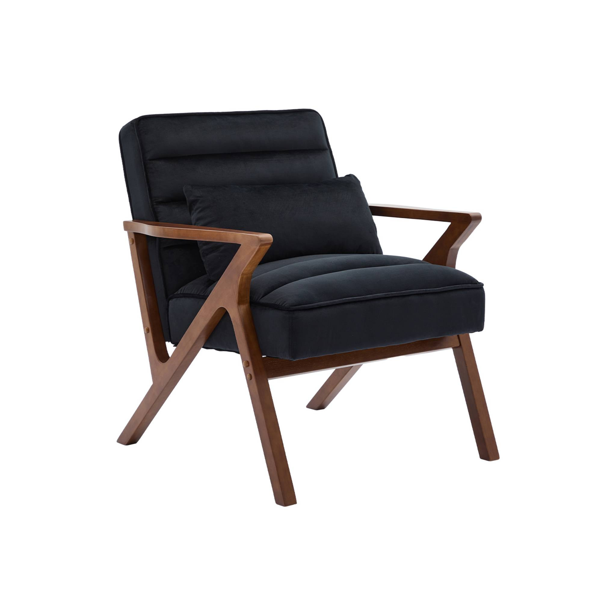 Fauteuil scandinave bois d'hévéa et velours noir