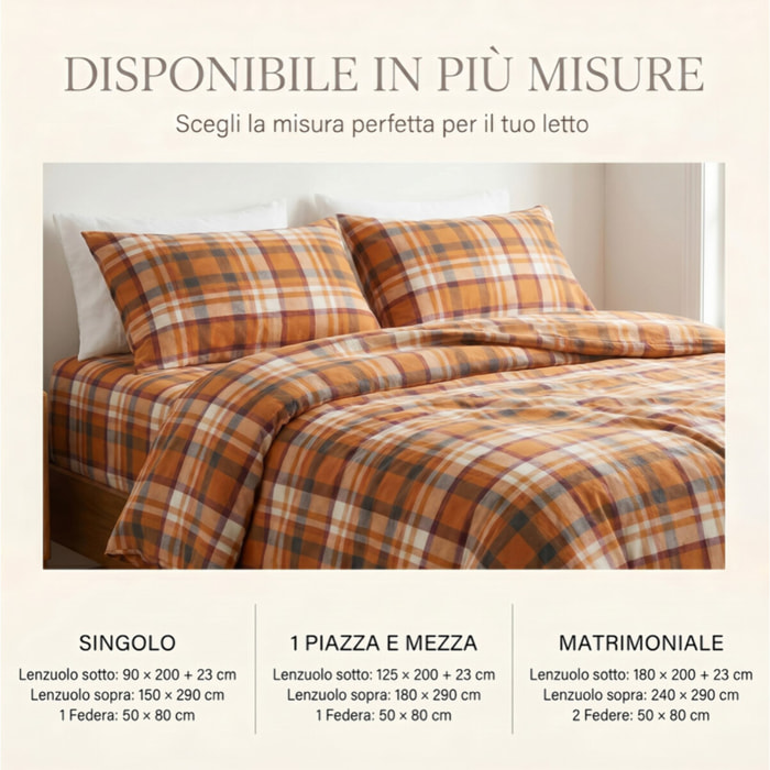 Set Lenzuola Una Piazza e Mezza in Flanella, Tessuto in Cotone anti Pilling, Lenzuolo Sotto con Angoli + Lenzuolo Sopra + 1 Federa, Morbido, Confortevole