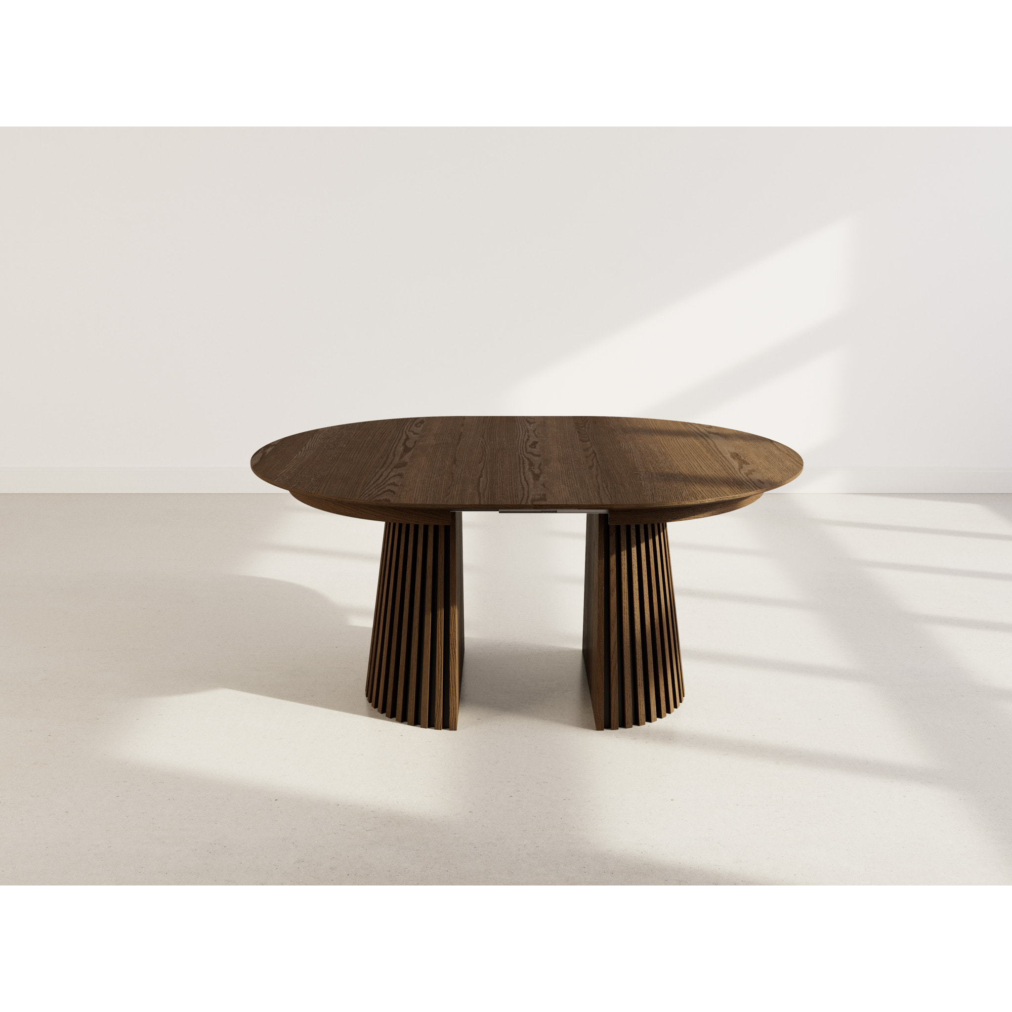 Freya - table à manger ronde extensible - effet bois foncé - 4 à 8 personnes - Marron