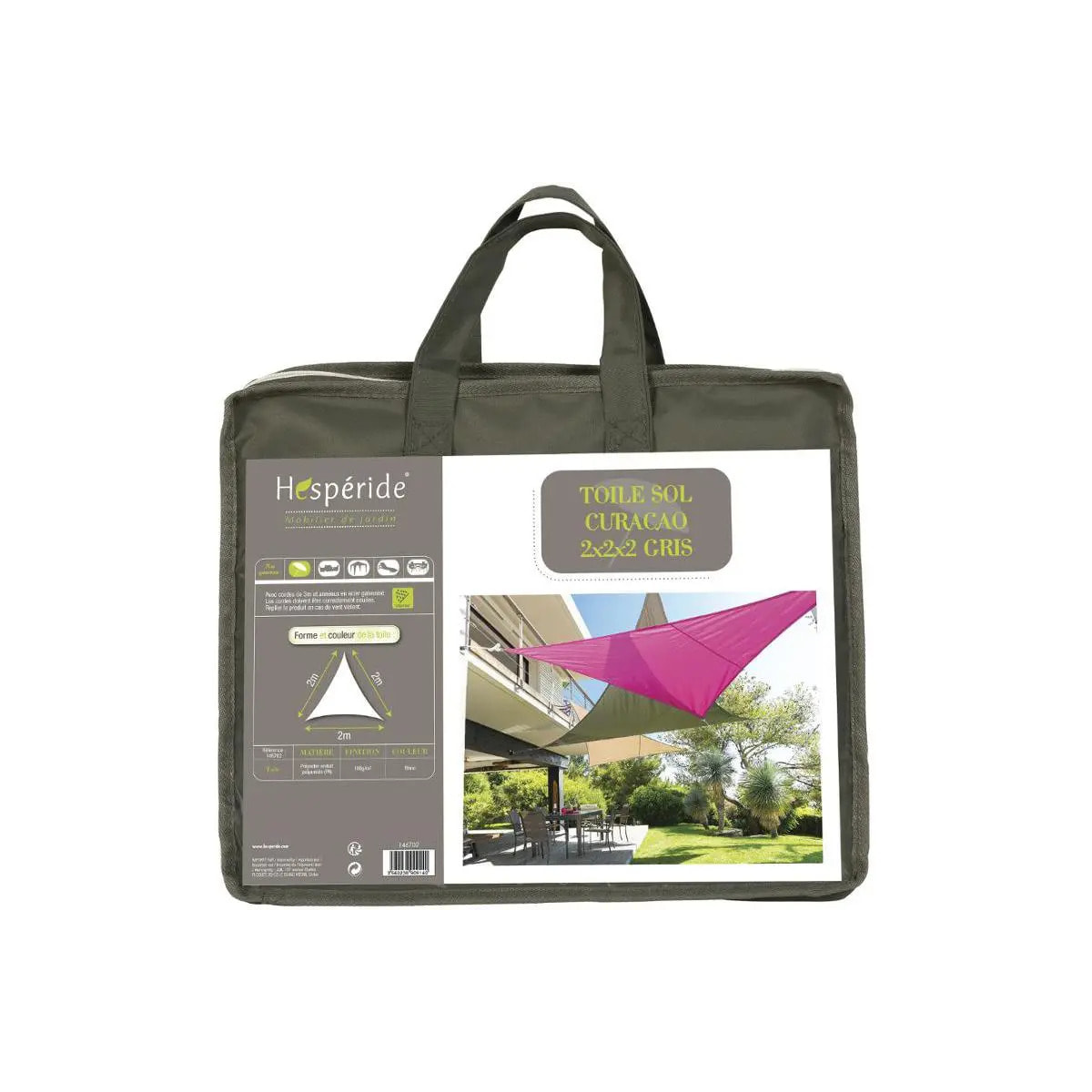 Voile d'ombrage triangulaire "Curacao" ardoise 2x2x2m en polyester