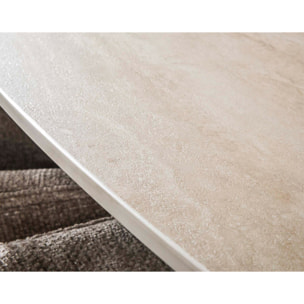 Ruben - table à manger - plateau en céramique 3D effet travertin - pieds en acier - 6 à 8 personnes - Beige / Noir