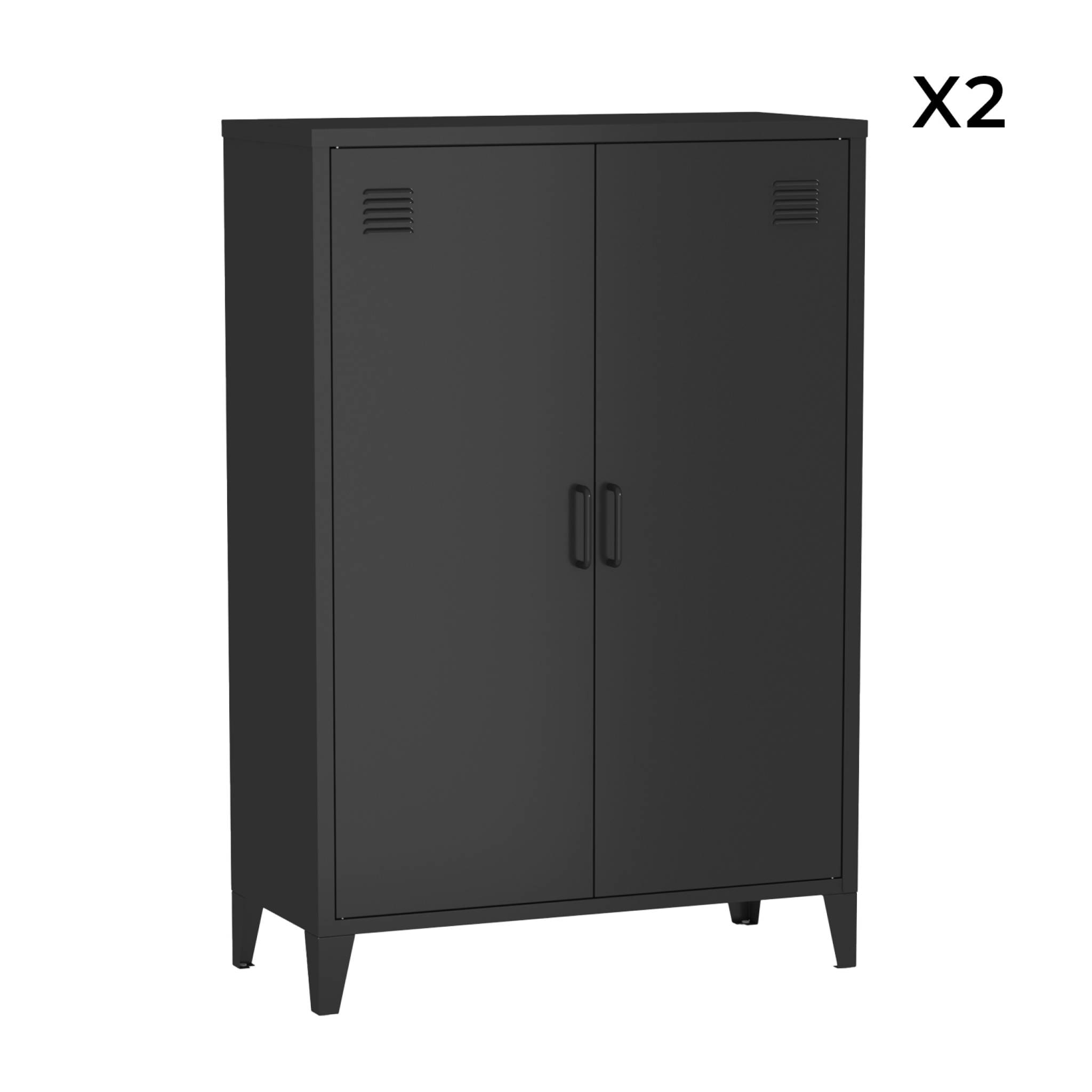 Lot de 2 commodes/armoires métal 2 portes Soho noir. casiers. L 75 x P 33 x H 110 cm