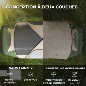 Tente de camping familiale 6-8 pers. double toit étanche 2 000 mm moustiquaire sac de tranport vert
