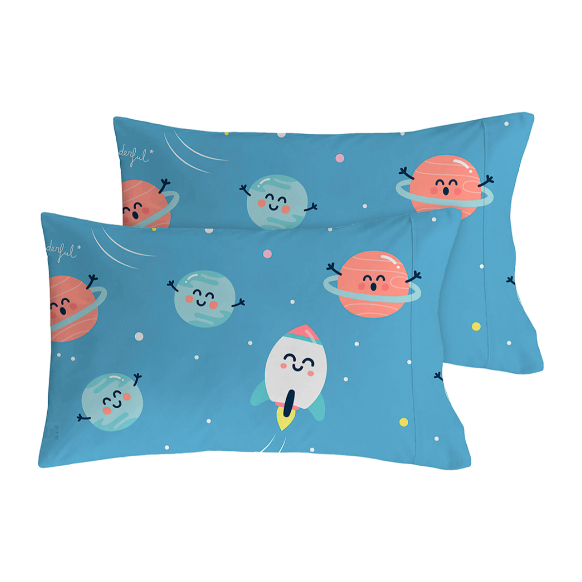 2 Fundas de almohada Mr.Wonderful Planetas 50x80 cm - 100% algodón -