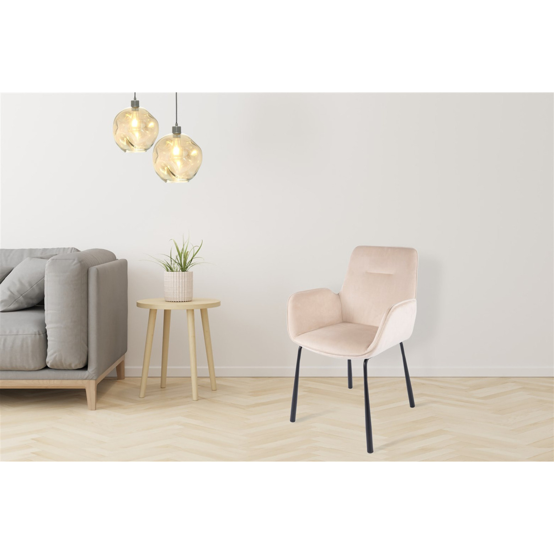 Sedia Eliot 100 in velluto crema con braccioli
