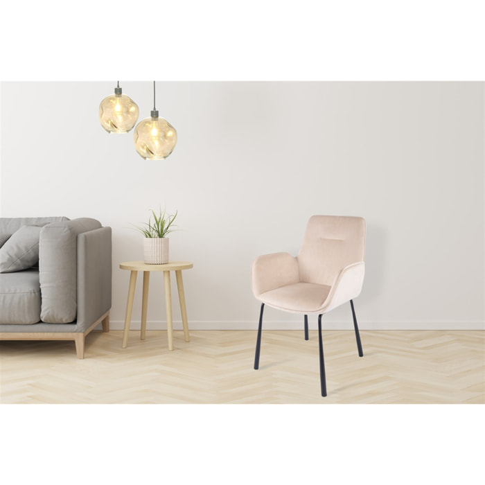 Sedia Eliot 100 in velluto crema con braccioli