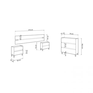 Dormitorio Ezra 3C Blanco Artik (Blanco Mate) - Roble Nodi