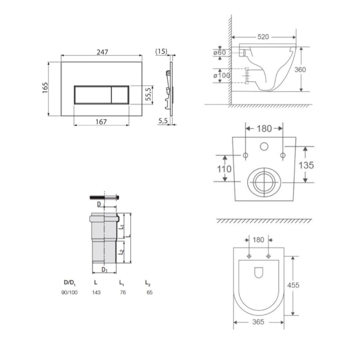 Pack WC bâti ECO 2L Swiss Aqua Technologies + WC suspendu Swiss Aqua Technologies + plaque or mat (STEST67WR06-FR)