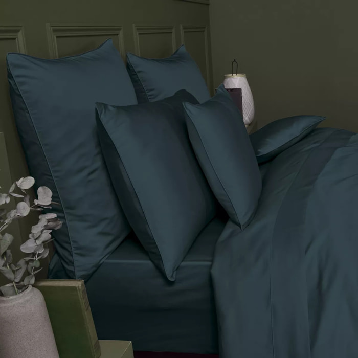 Drap plat satin de coton uni vert Ava uni crepuscule