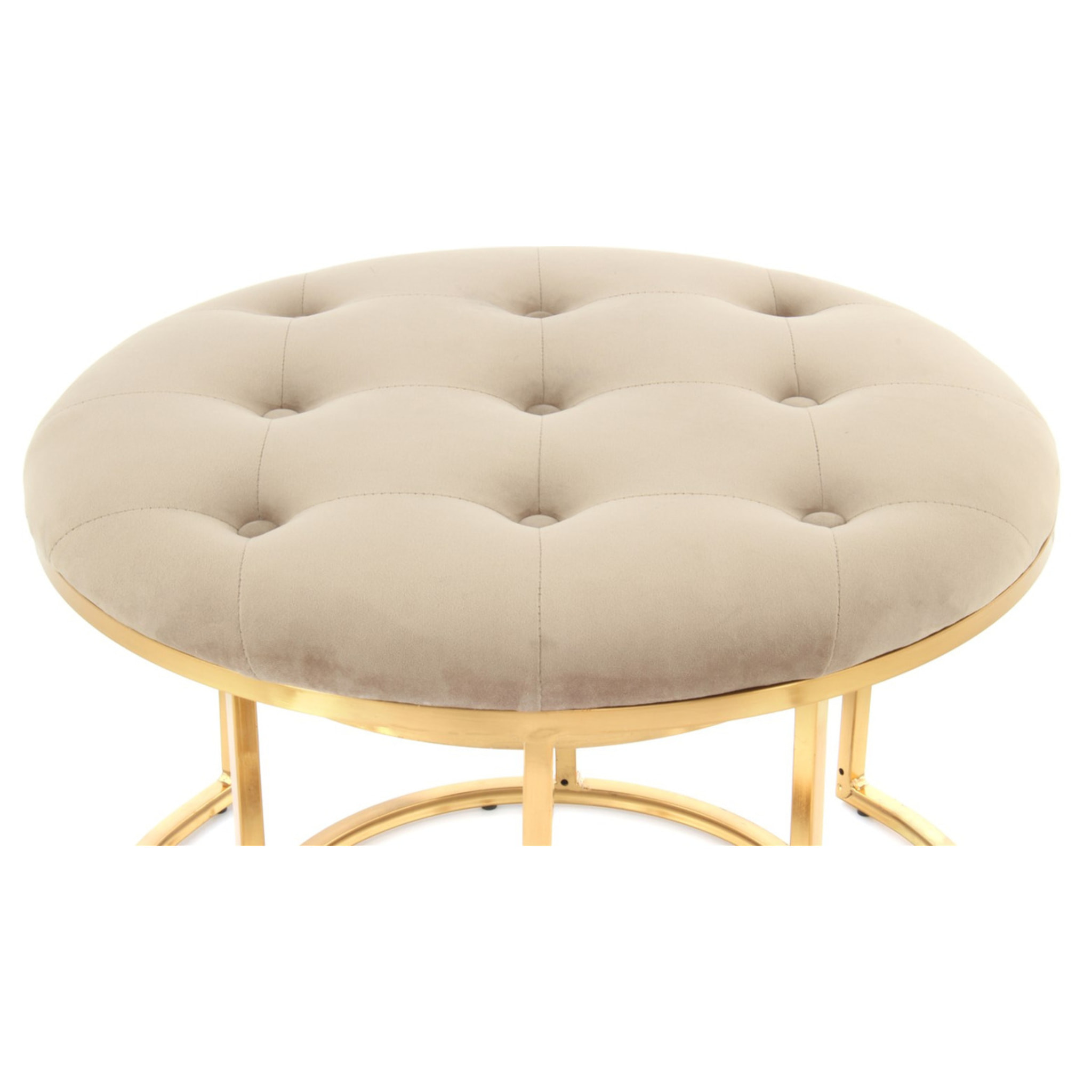 Set 2 Pouf Becky in Velluto Taupe e Metallo Oro