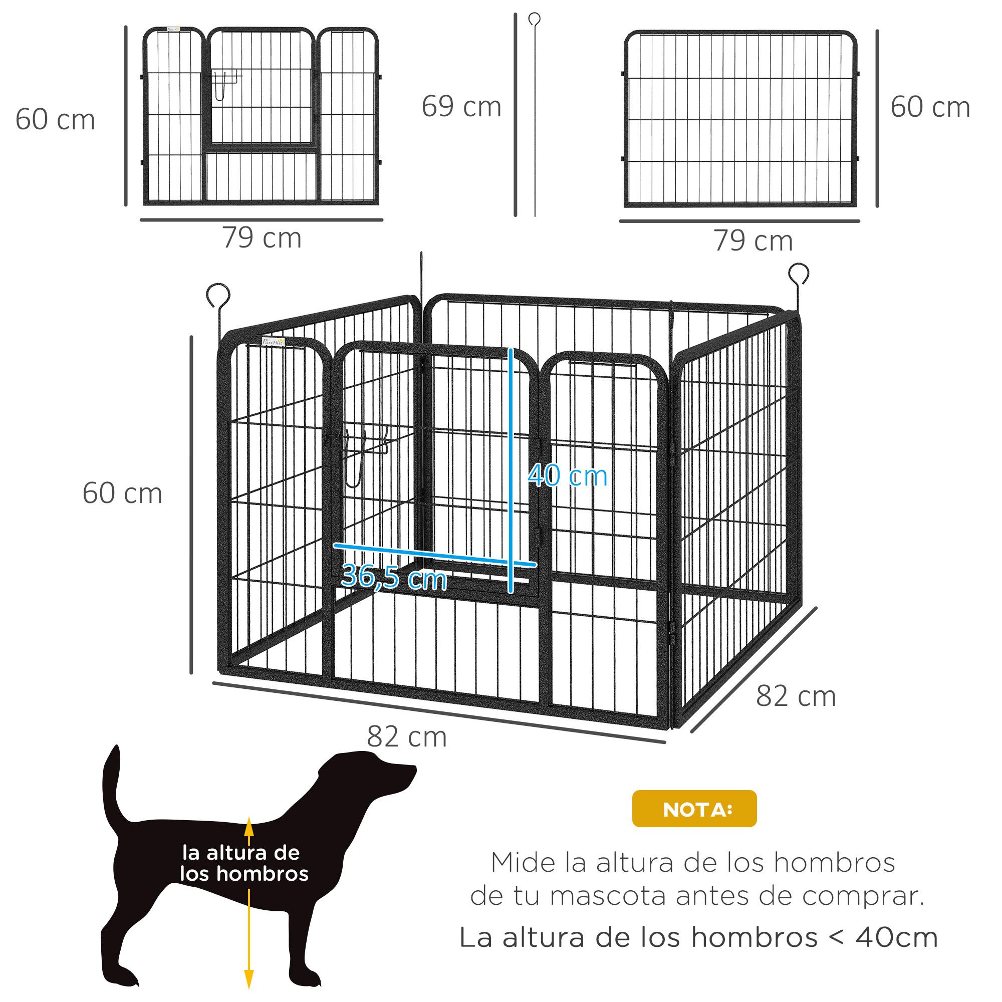 Parque para Perros de 4 Paneles 82x82x60 cm Parque de Juegos para Mascotas Plegable con Puerta de Pestillo y Marco de Metal para Interior y Exterior Gris