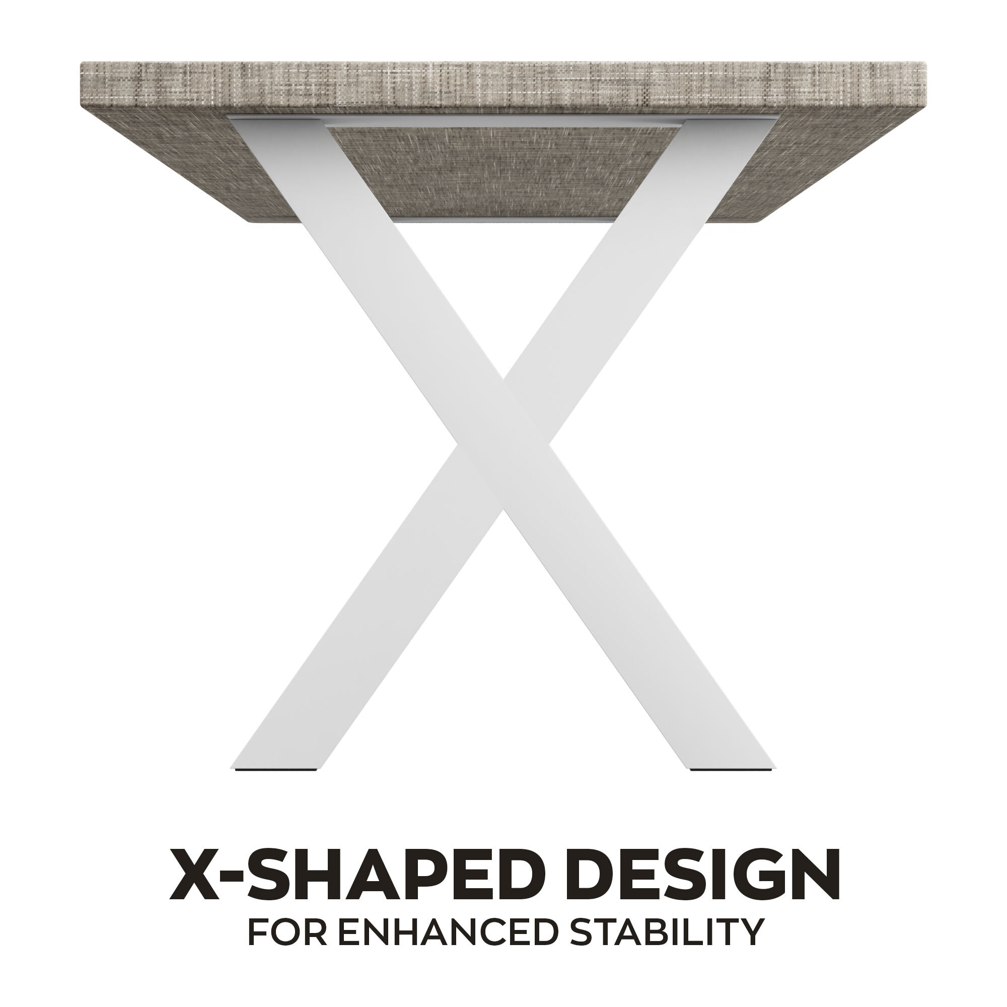 Tavolo da pranzo in legno e metallo con piedi x-shaped bianchi 220x100 cm Grigio Testurizzato