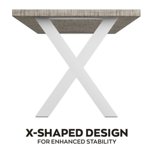 Tavolo da pranzo in legno e metallo con piedi x-shaped bianchi 220x100 cm Grigio Testurizzato
