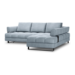 Canapé d'angle droit convertible avec coffre de rangement "Clinton" 5 places en velours bleu clair