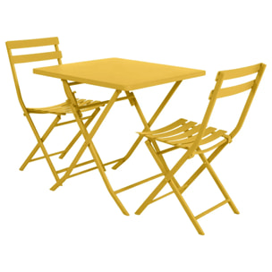 Table de jardin pliante carrée "Greensboro" jaune moutarde 2 places en acier traité époxy