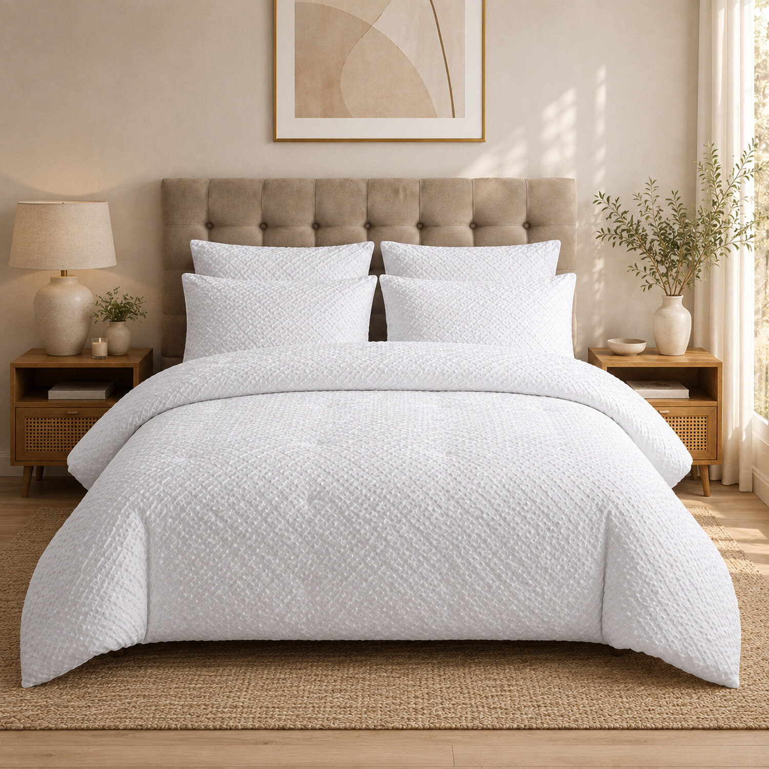 Parure housse de couette 100% microfibre jacquard motif chevrons blanc - EDA