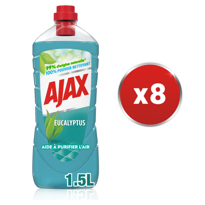 Pack de 8 - AJAX nettoyants ménagers Ajax d'origine Végérale Trad Eucalyptus 1,25l