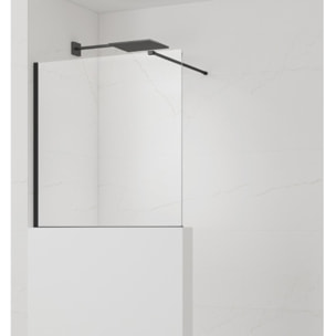 Pare-muret 100x100cm Paroi en verre Crystal Glass® 8 mm anticalcaire, avec bras et profilés noir mat (SATBWIS100PRC)
