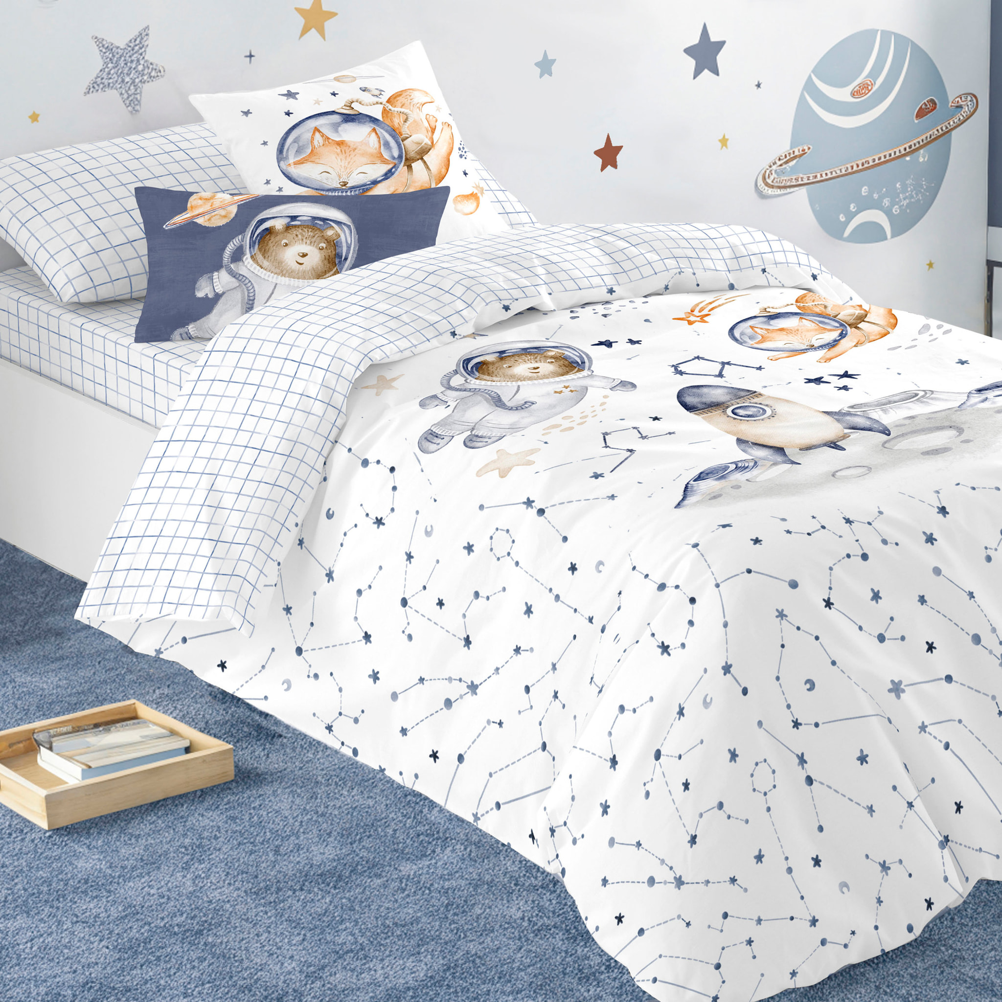 Funda Nórdica Estampada - Infantil - 100% Algodón - Incluye 1 Funda de Almohada - Interstellar