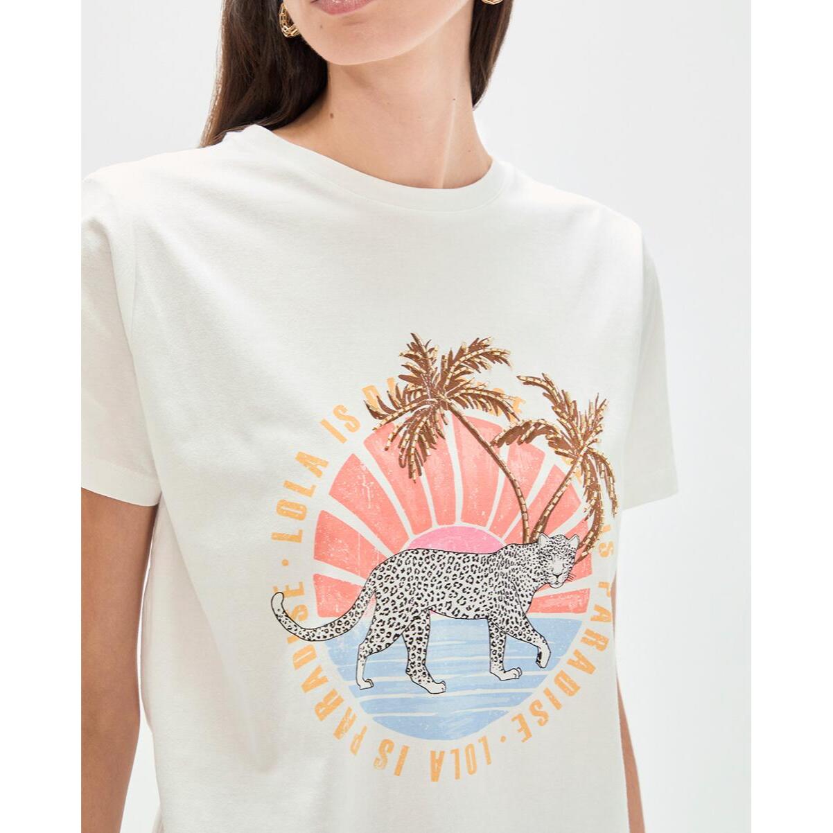 T-shirt con stampa animalier e palme