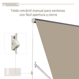 Toldo de Ventana Toldo Manual de Aluminio Retráctil para Exterior Toldo de Balcón Ángulo Ajustable Impermeable Tela de Poliéster 180x70cm Beige