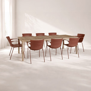 Ensemble de jardin table en bois d'acacia et 8 fauteuils brique MONTAUK