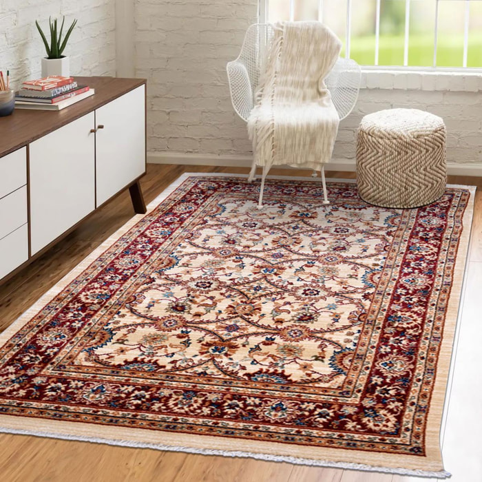 Tapis Jedi rouge et beige aux motifs floraux d'inspiration Orientale