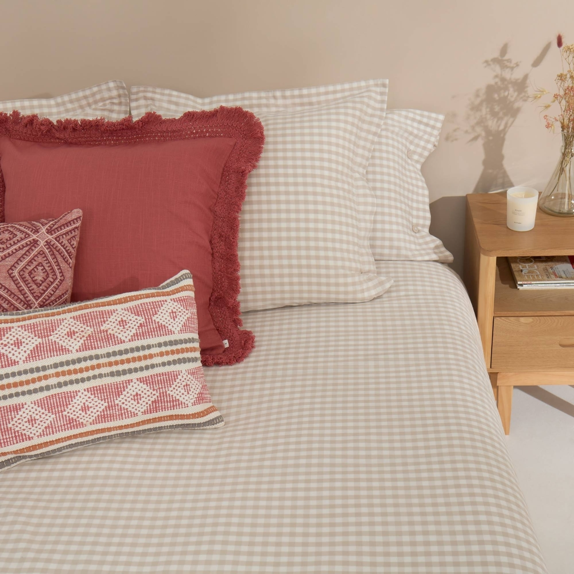 Funda nórdica algodón cuadros Kimcuad color gris piedra