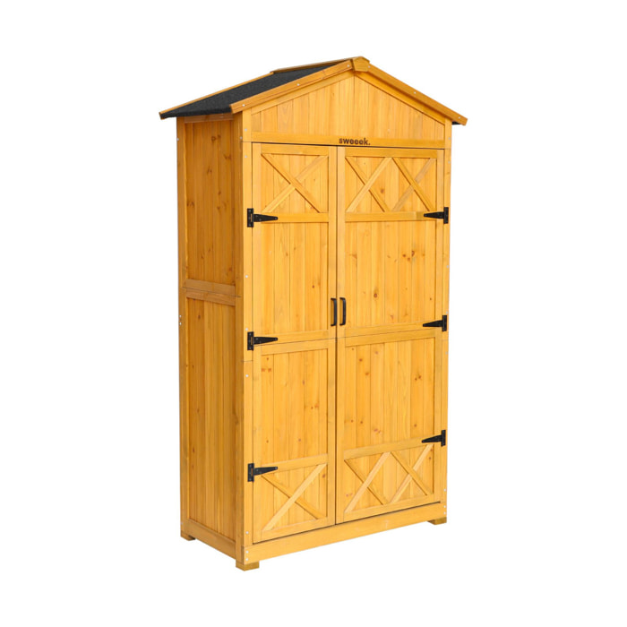 Abri de jardin 105 cm en bois. 6 espaces de rangement. L 105x P 55.5 x H 178.5cm