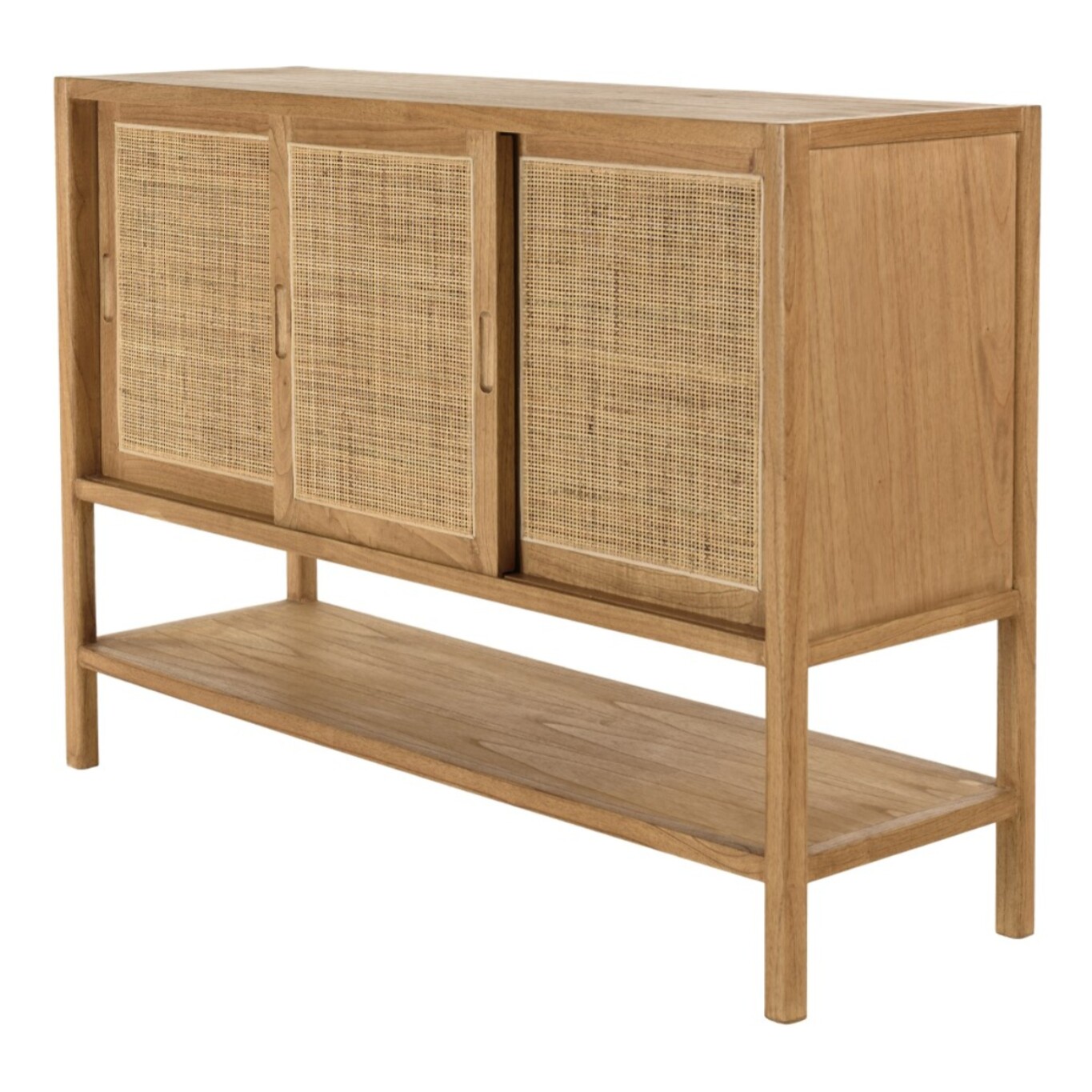AMY - Buffet 2 étagères 3 portes coulissantes en mindi et rotin naturel AMY
