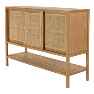 AMY - Buffet 2 étagères 3 portes coulissantes en mindi et rotin naturel AMY