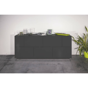 Credenza Virginio, Madia da cucina a 7 ante, Buffet da soggiorno, 100% Made in Italy, cm 200x41h86, Antracite lucido