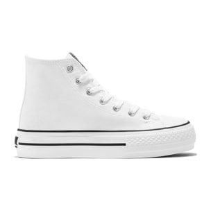 Zapatilla Alta Doble Plataforma Lona Blanco B&W