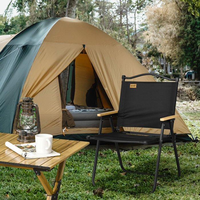 Chaise de plage camping pliante - poignée - structure acier oxford noir