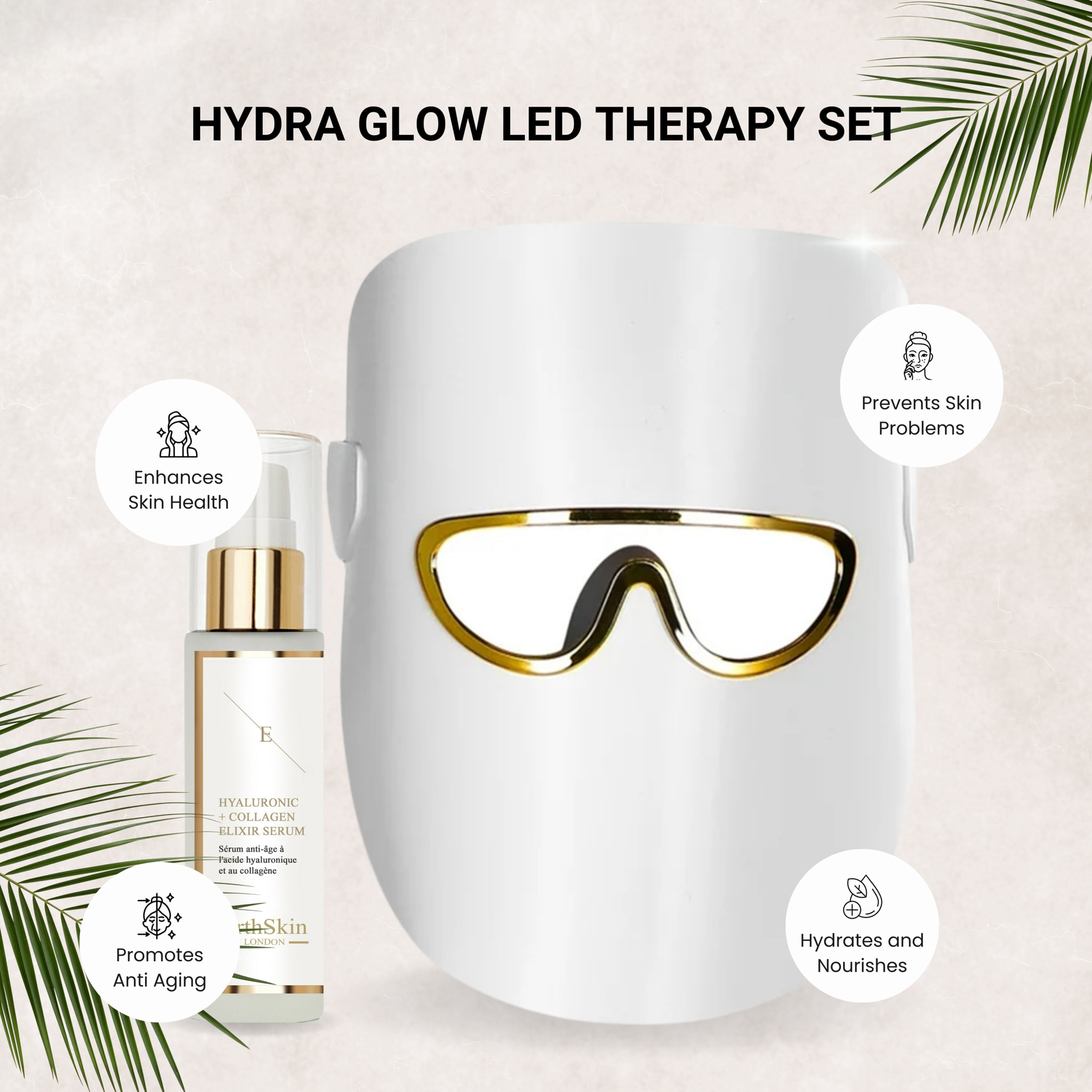 Kit de terapia LED Hydra Glow (máscara de terapia de luz LED blanca con suero HA)