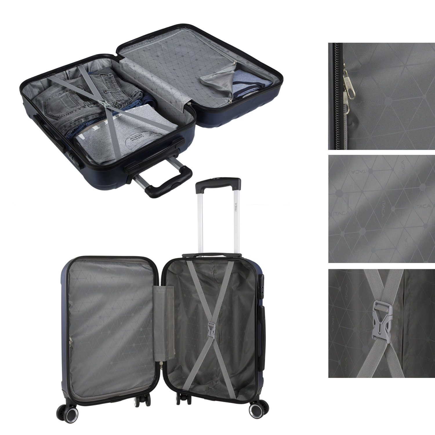 Juego De Trolley Cabina Y Neceser Itaca Havel Marino