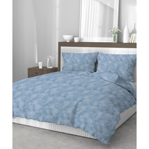 Parure Copripiumino Lily Blu per letto singolo in 100% Cotone e Made in Italy, moderno floreale
