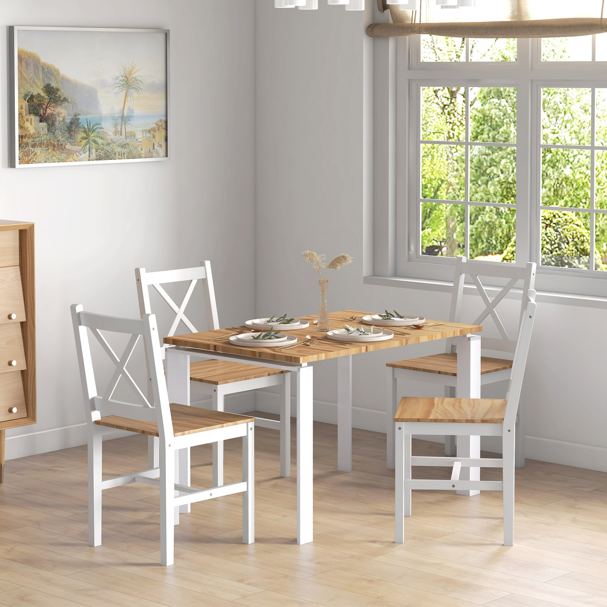 Lot de 4 chaises de salle à manger esprit campagne dossier croisé bois pin blanc