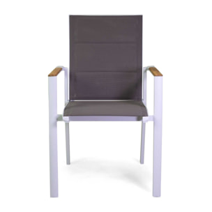 Poltrona Rachel Vacchetti in alluminio bianco con textilene e teak 56x58h45/88