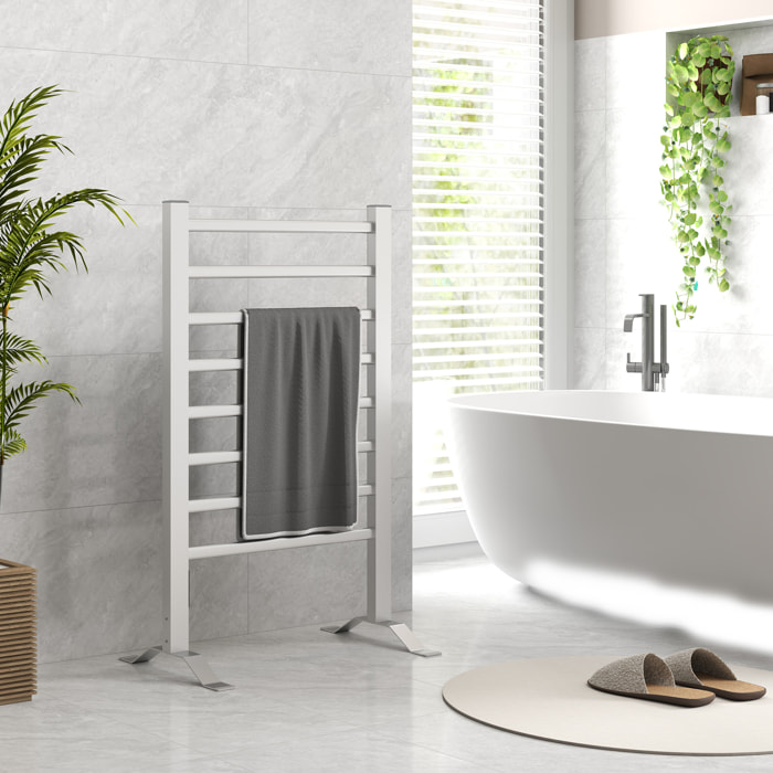 Toallero Eléctrico de Pared o Suelo 150â‚¬Â¯W Radiador Toallero Eléctrico de Aleación de Aluminio con Función de Temporizador y 8 Barras para Baño 53x35x90 cm Plata