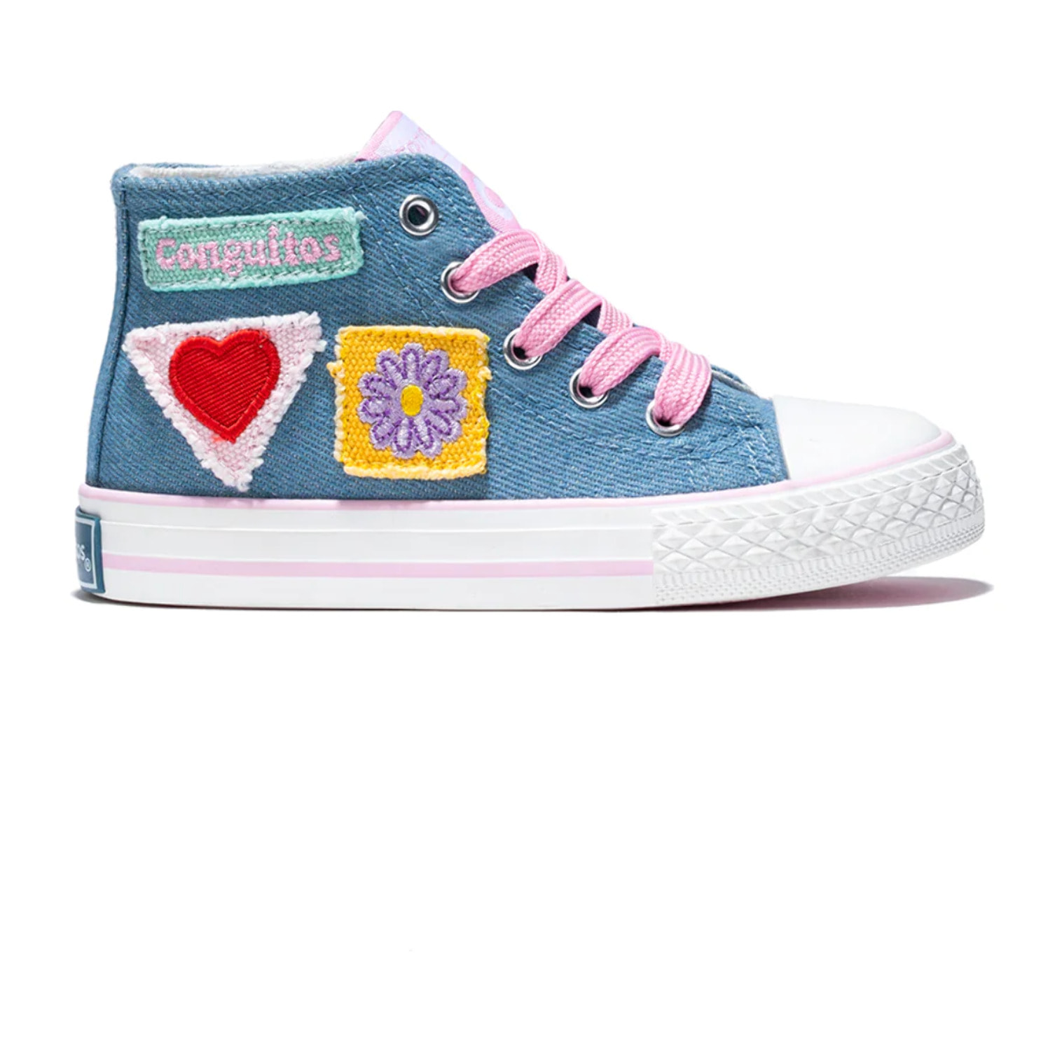 Zapatillas Altas de Niña con Parches Denim de Lona