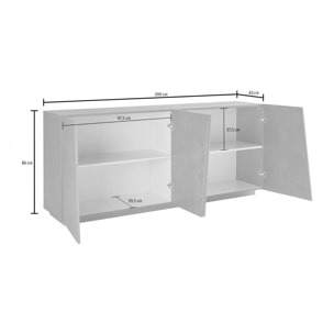 Credenza moderna a 4 ante, Made in Italy, Madia da cucina, Buffet di design da soggiorno, cm 200x43h86, colore Grigio Ardesia