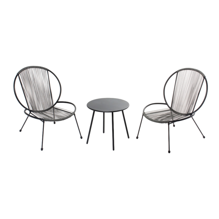 Ensemble de 2 fauteuils + 1 table basse gris foncé KANEL