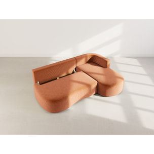 Mahina - canapé d'angle droit 4 places convertible avec coffre en velours côtelé - Terracotta