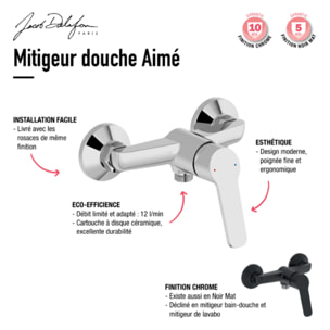 Pack mitigeur de douche mécanique Aimé noir + barre + pommeau de douche