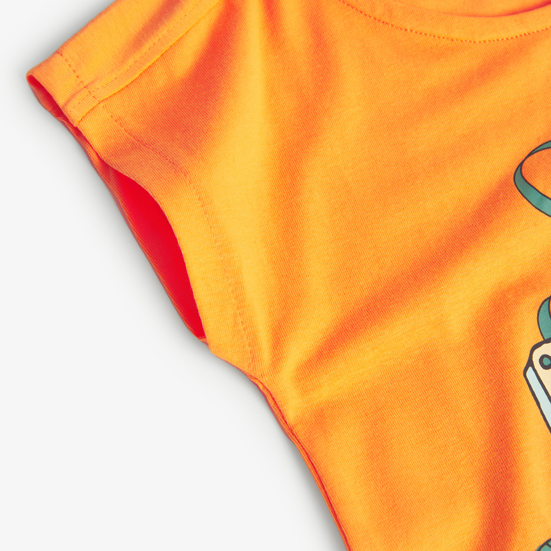 Camiseta elÃ¡stica niÃ±a estampada, mangas cortas, naranja