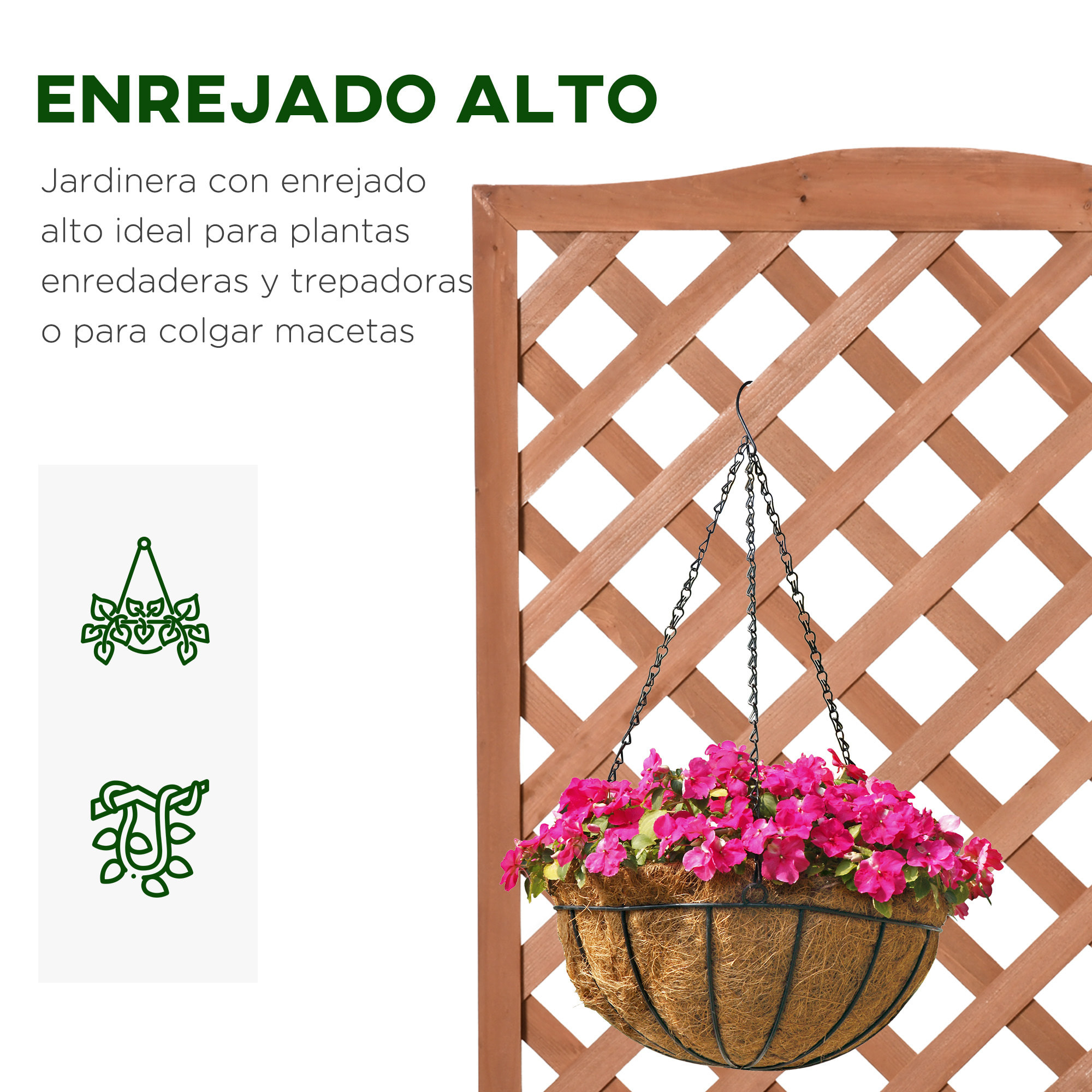 Jardinera con Enrejado de Madera Maciza Arriate Macetero con Soporte para Trepadora Cultivos Plantas Flores para Terraza Jardín Exterior 70x28x117 cm Marrón