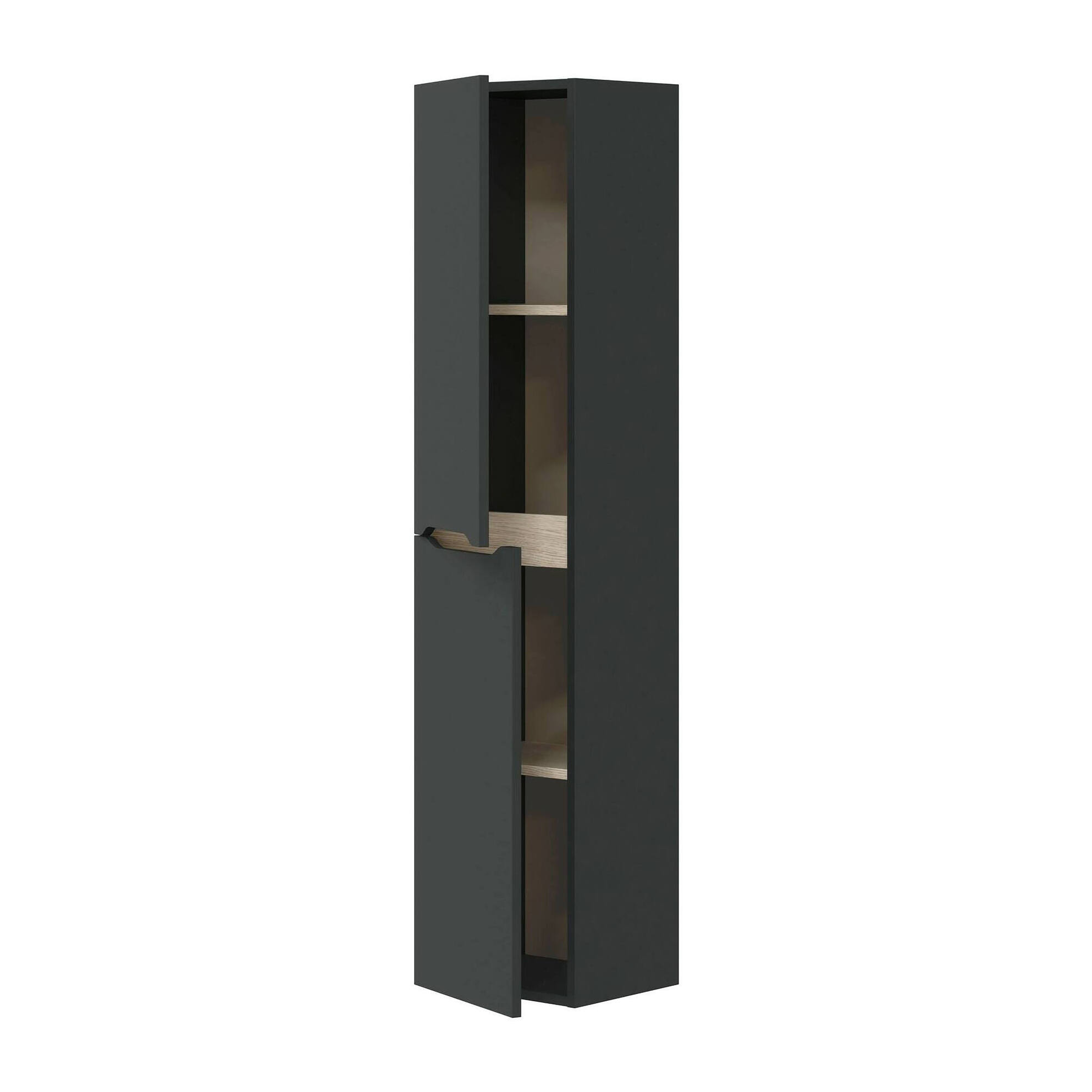 Colonna bagno Williamsburg, Pensile bagno sospeso a 2 ante, Armadio alto, 31x26h135 cm, Antracite e Rovere