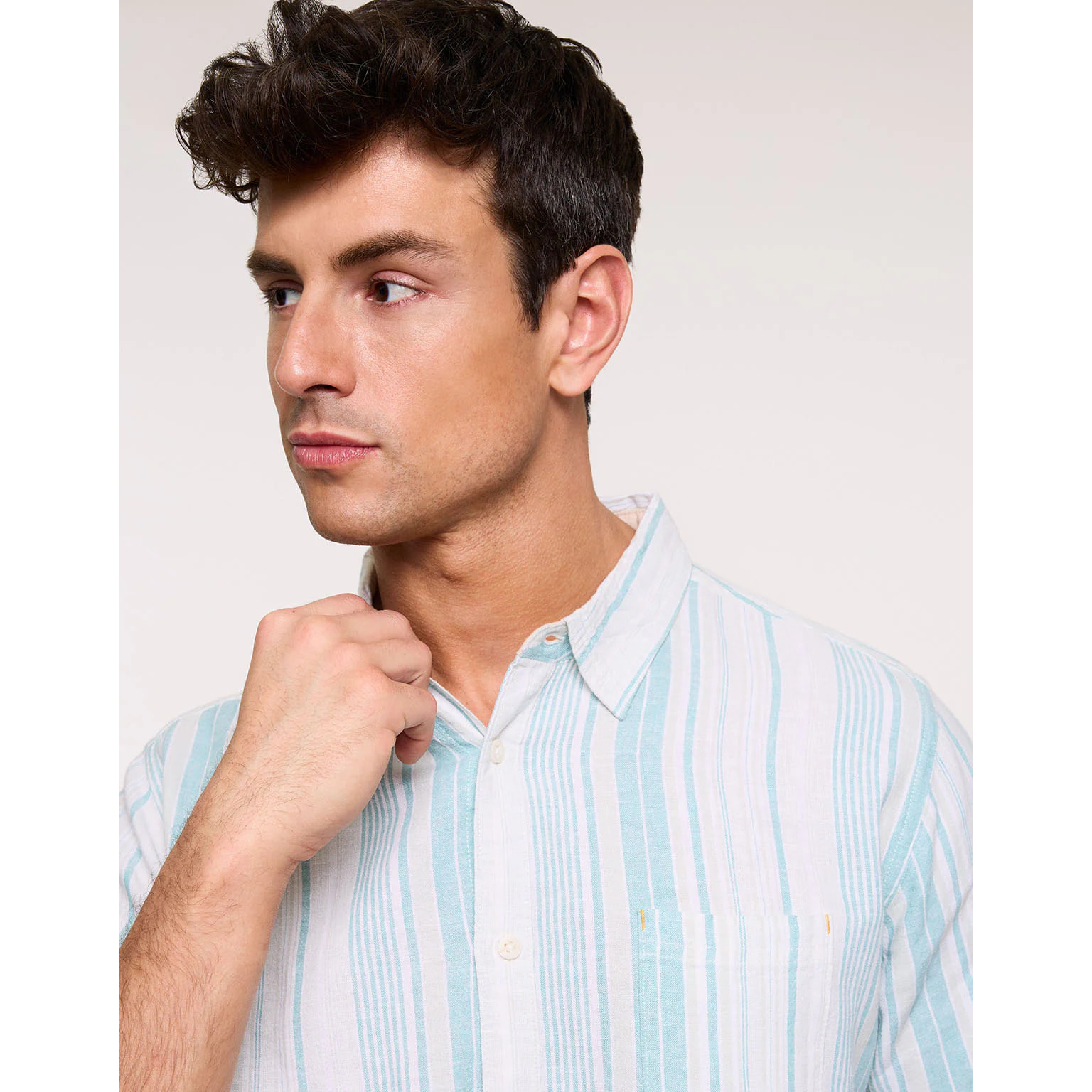 Camisa Rayas Manga Corta Turquesa - Kurezo